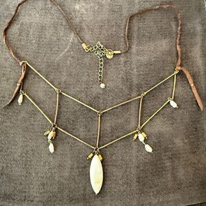 Rare Anthropologie x L&F Leather Freshwater Mother of Pearls Goldtone Necklace